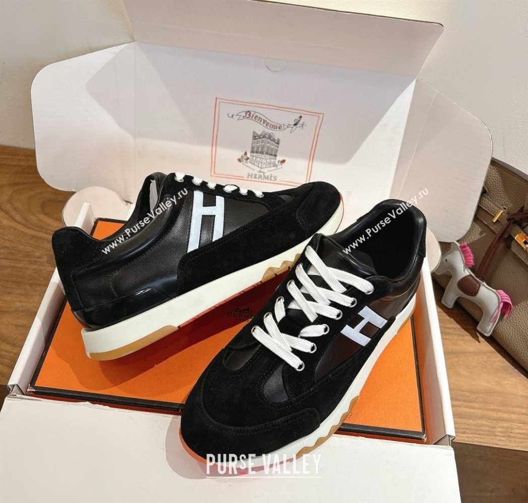 Hermes Trail Sneakers in Calfskin and Suede Black 2025 1222 (MD-251222013)