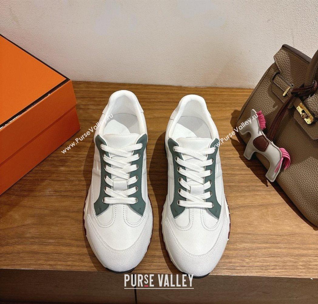 Hermes Trail Sneakers in Calfskin and Suede White/Green 2025 1222 (MD-251222015)