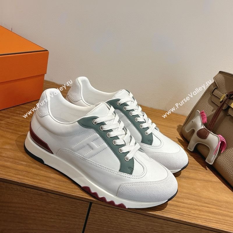 Hermes Trail Sneakers in Calfskin and Suede White/Green 2025 1222 (MD-251222015)