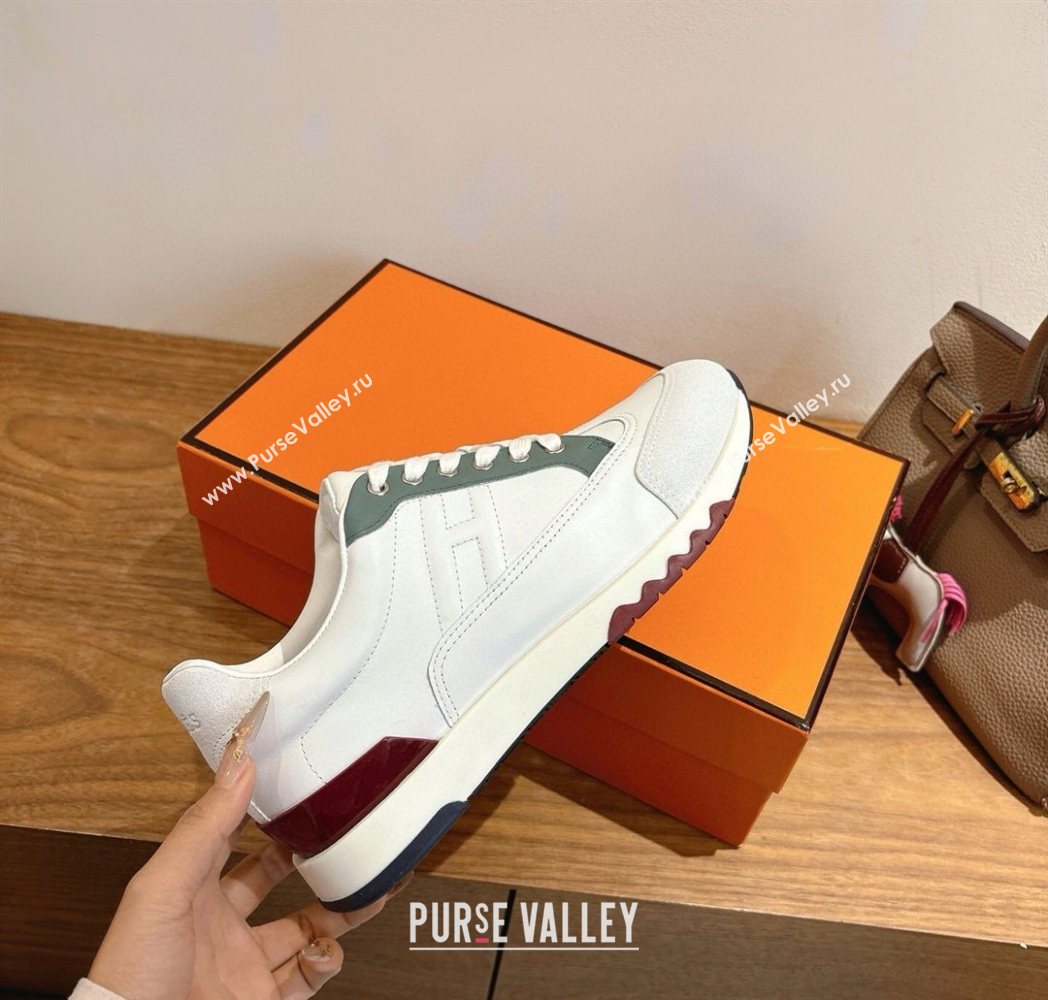 Hermes Trail Sneakers in Calfskin and Suede White/Green 2025 1222 (MD-251222015)
