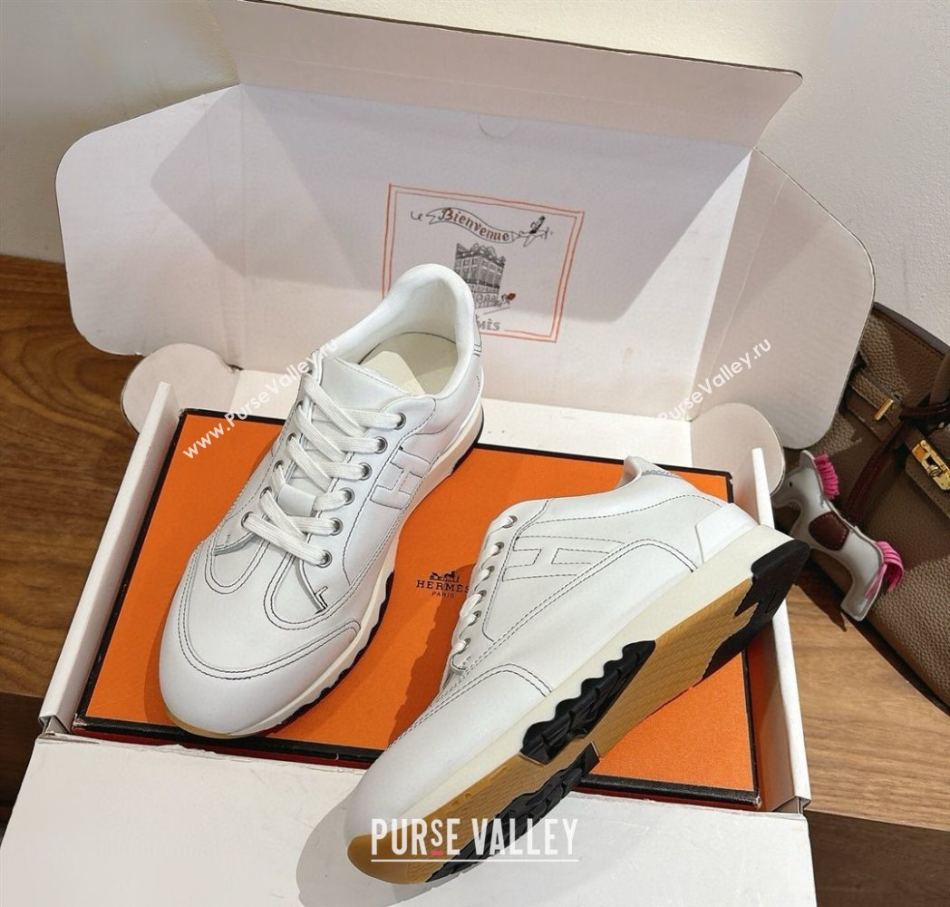 Hermes Trail Sneakers in Calfskin and Suede White/Green 2025 1222 (MD-251222015)