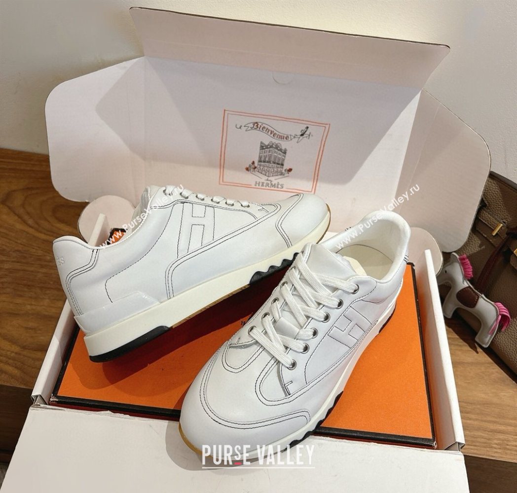 Hermes Trail Sneakers in Calfskin and Suede White/Green 2025 1222 (MD-251222015)