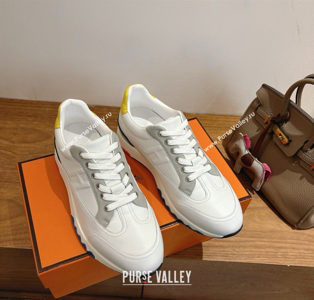Hermes Trail Sneakers in Calfskin Leather White/Grey 2025 1222 (MD-251222017)