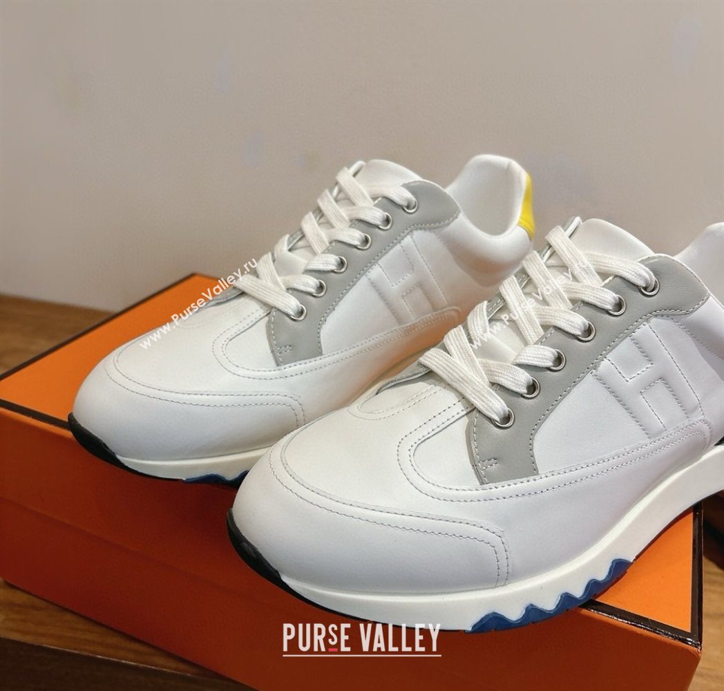 Hermes Trail Sneakers in Calfskin Leather White/Grey 2025 1222 (MD-251222017)