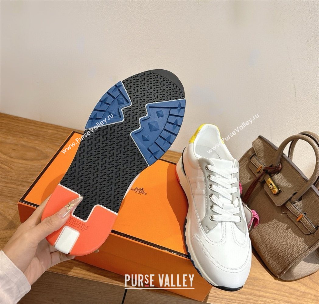 Hermes Trail Sneakers in Calfskin Leather White/Grey 2025 1222 (MD-251222017)