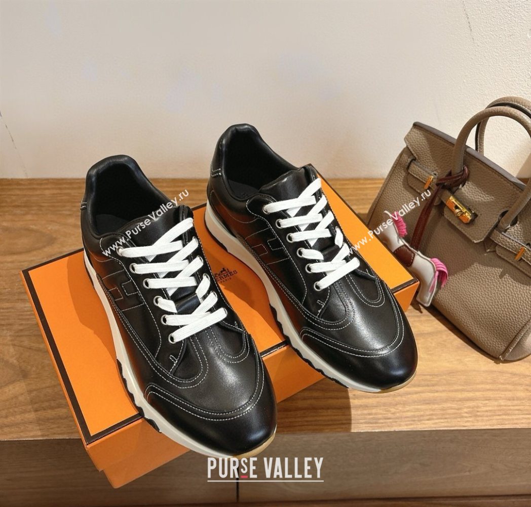 Hermes Trail Sneakers in Calfskin Leather Black 2025 1222 (MD-251222019)