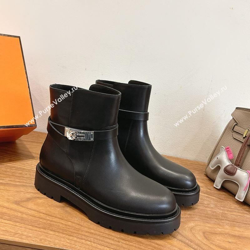 Hermes Jeff Ankle Boots in Calfskin Leather Black/Silver 2025 H252939 (XC-251220037)