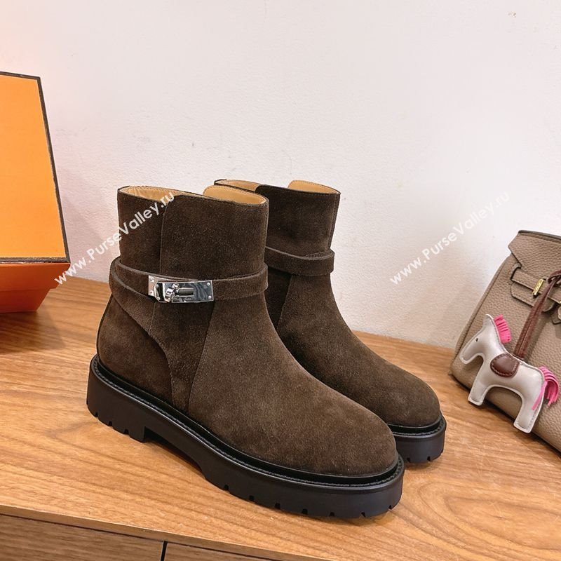 Hermes Jeff Ankle Boots in Calfskin Leather Brown 2025 H252939 (XC-251220038)