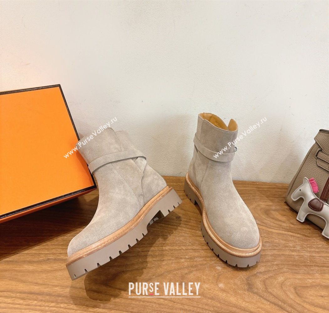 Hermes Jeff Ankle Boots in Calfskin Leather Grey 2025 H252939 (XC-251220039)