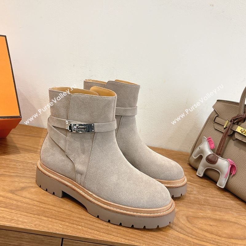Hermes Jeff Ankle Boots in Calfskin Leather Grey 2025 H252939 (XC-251220039)