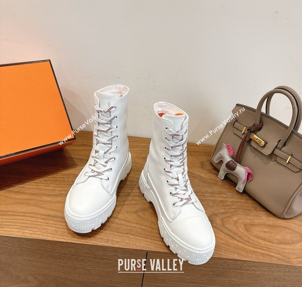 Hermes Fresh Platform Ankle Boots in Calfskin Leather White 2025 H242072 (XC-251220040)