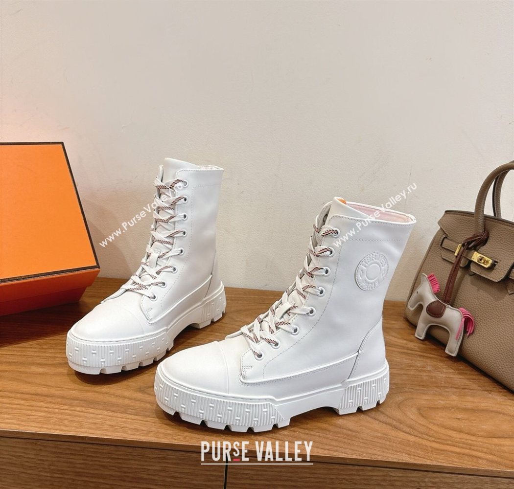 Hermes Fresh Platform Ankle Boots in Calfskin Leather White 2025 H242072 (XC-251220040)