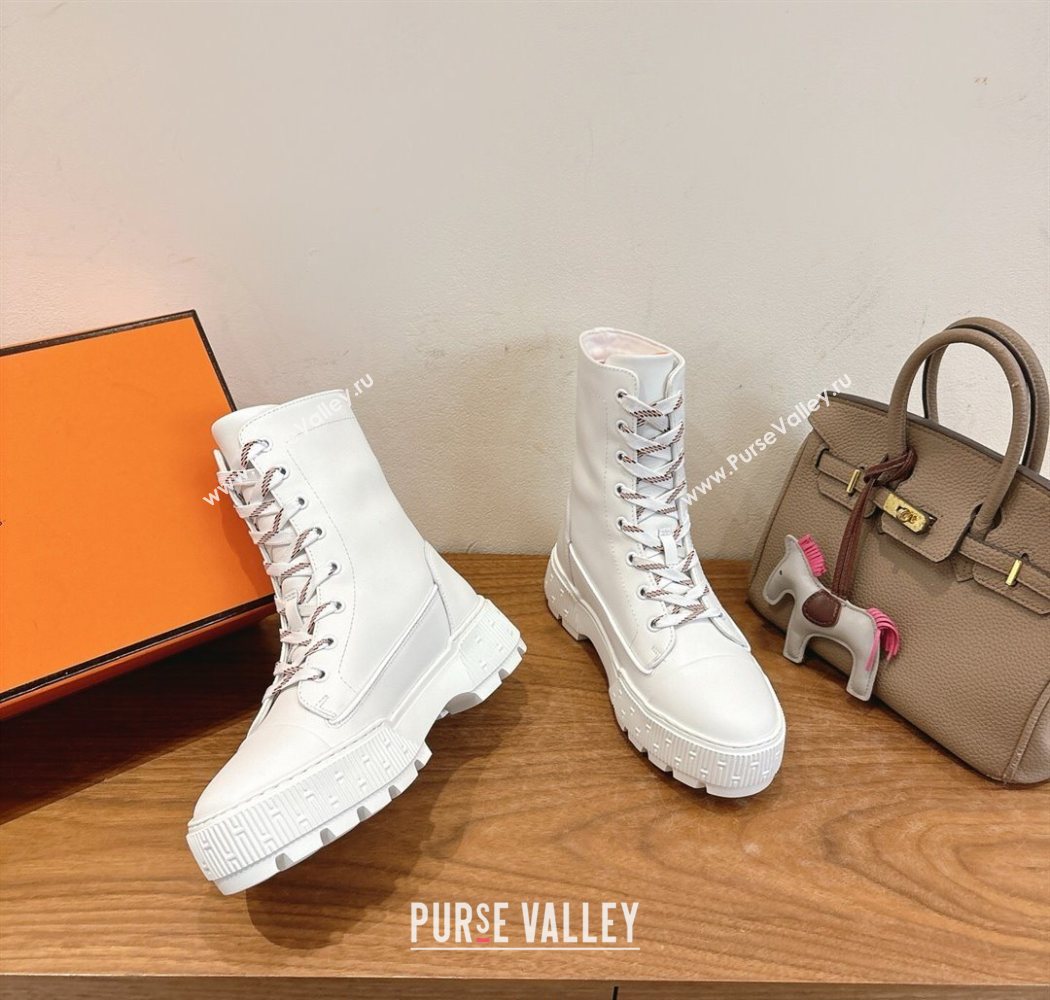 Hermes Fresh Platform Ankle Boots in Calfskin Leather White 2025 H242072 (XC-251220040)