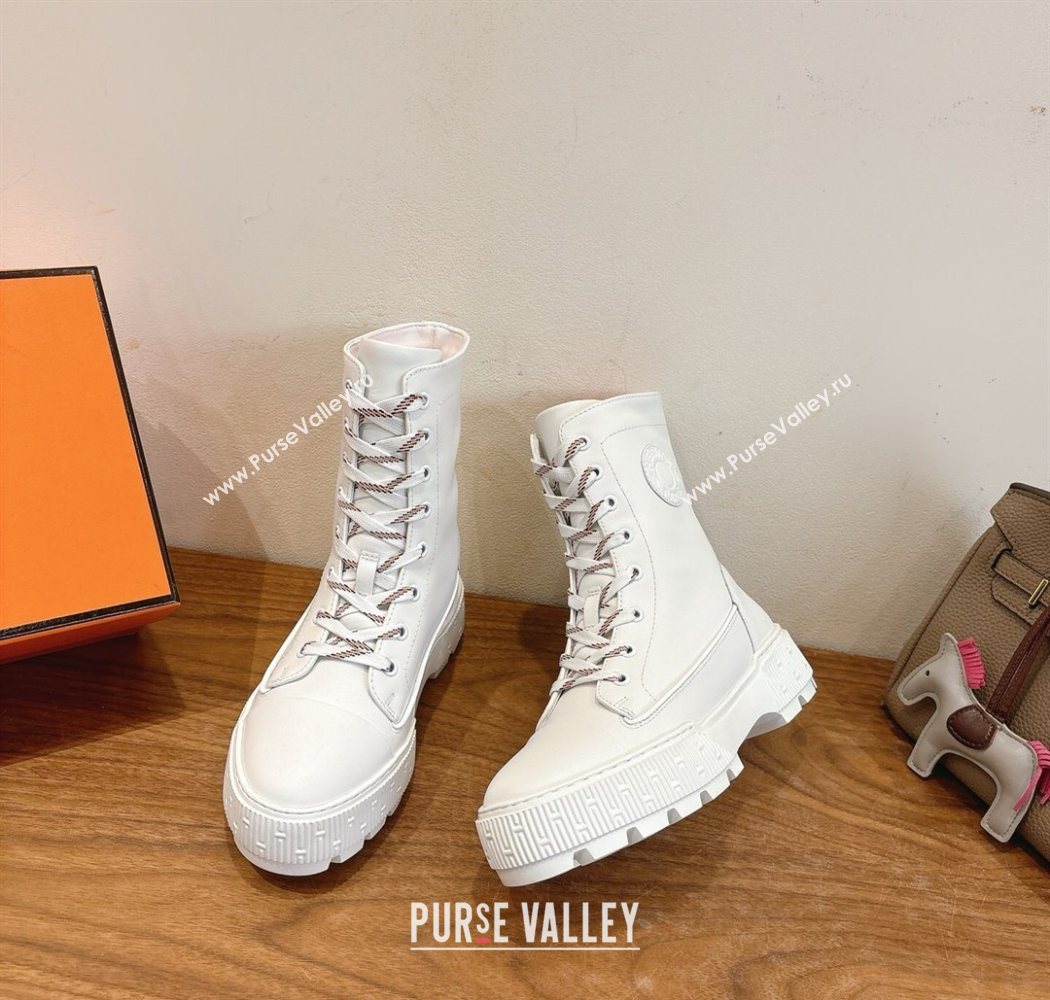 Hermes Fresh Platform Ankle Boots in Calfskin Leather White 2025 H242072 (XC-251220040)
