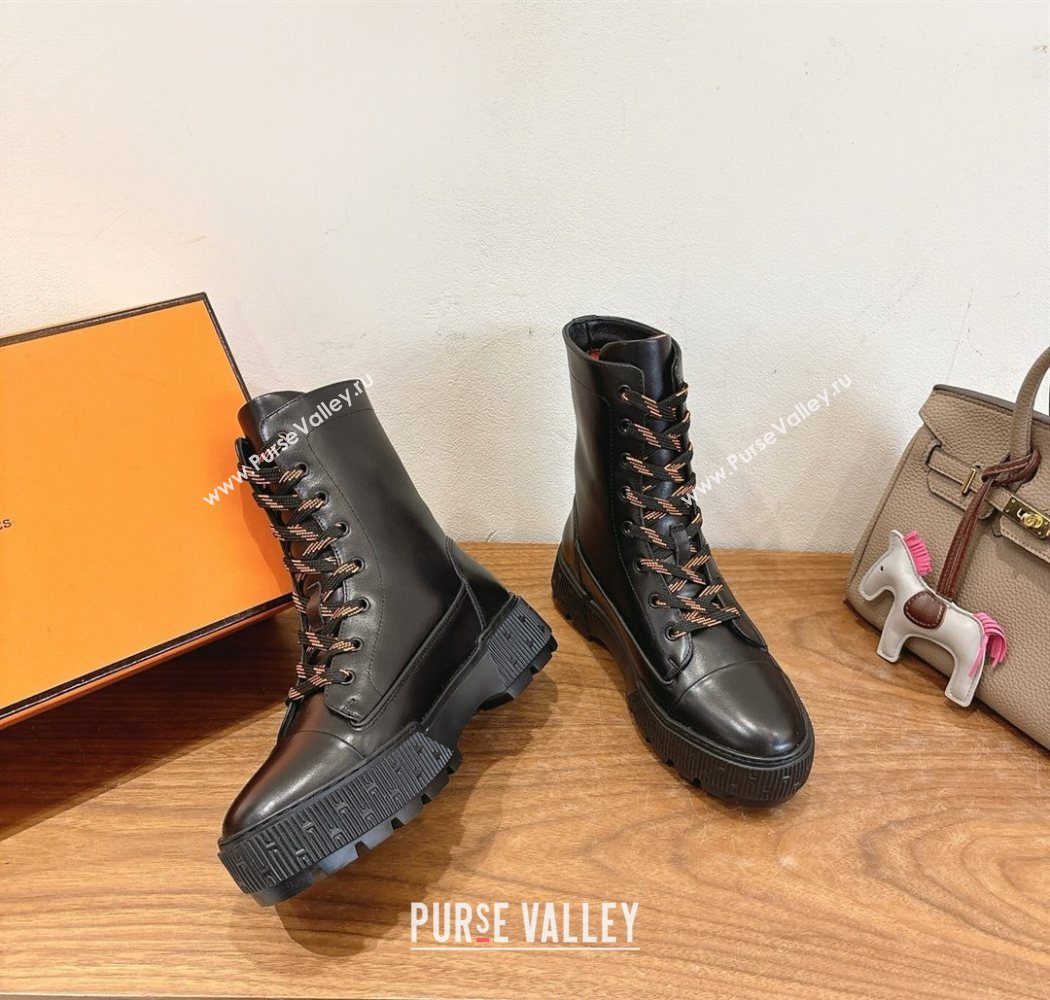 Hermes Fresh Platform Ankle Boots in Calfskin Leather Black 2025 H242072 (XC-251220041)