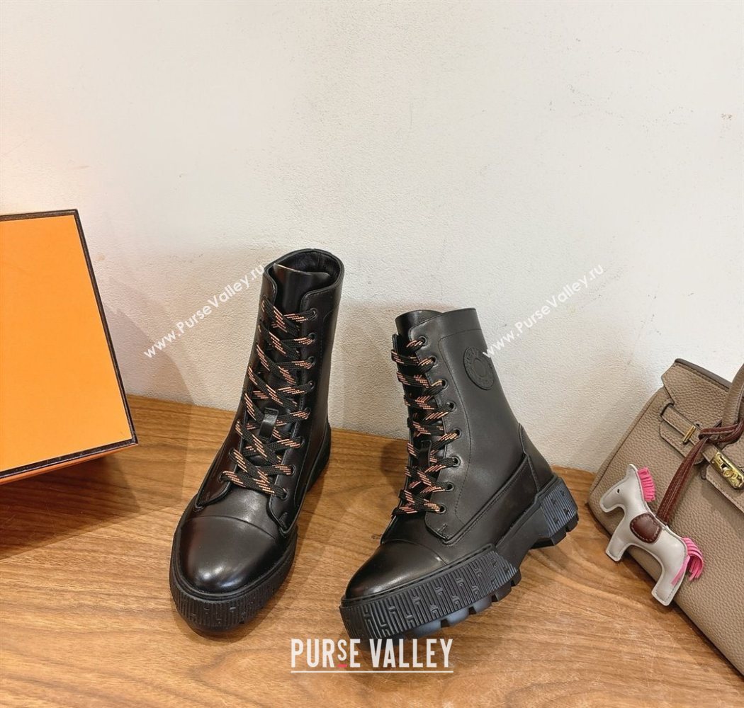 Hermes Fresh Platform Ankle Boots in Calfskin Leather Black 2025 H242072 (XC-251220041)