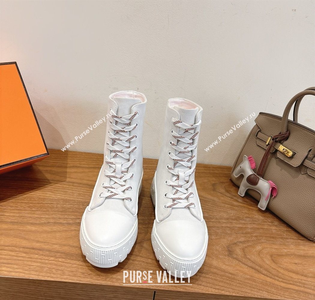 Hermes Fresh Platform Ankle Boots in Suede White/Brown 2025 H242072 (XC-251220042)