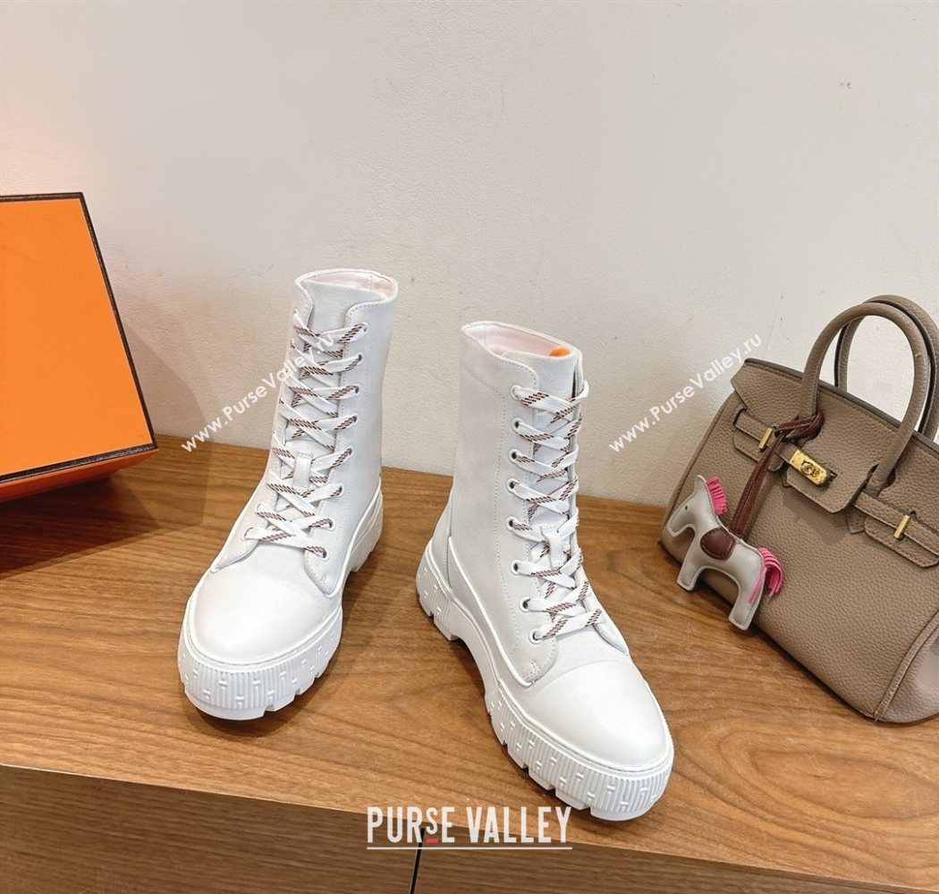 Hermes Fresh Platform Ankle Boots in Suede White/Brown 2025 H242072 (XC-251220042)