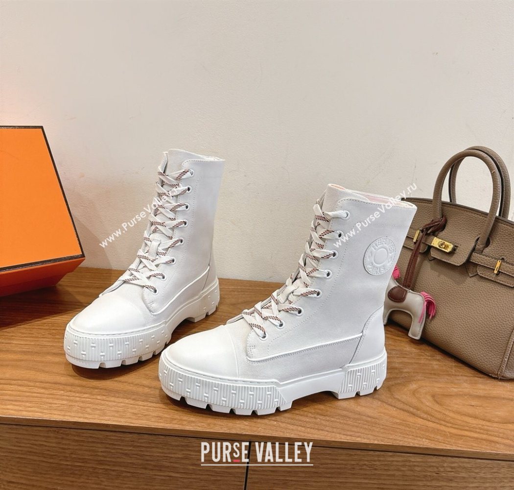 Hermes Fresh Platform Ankle Boots in Suede White/Brown 2025 H242072 (XC-251220042)
