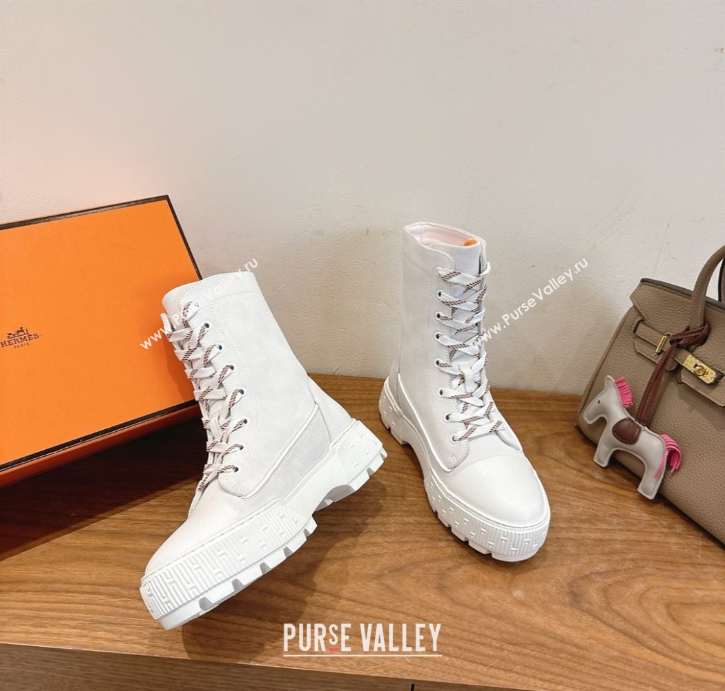 Hermes Fresh Platform Ankle Boots in Suede White/Brown 2025 H242072 (XC-251220042)