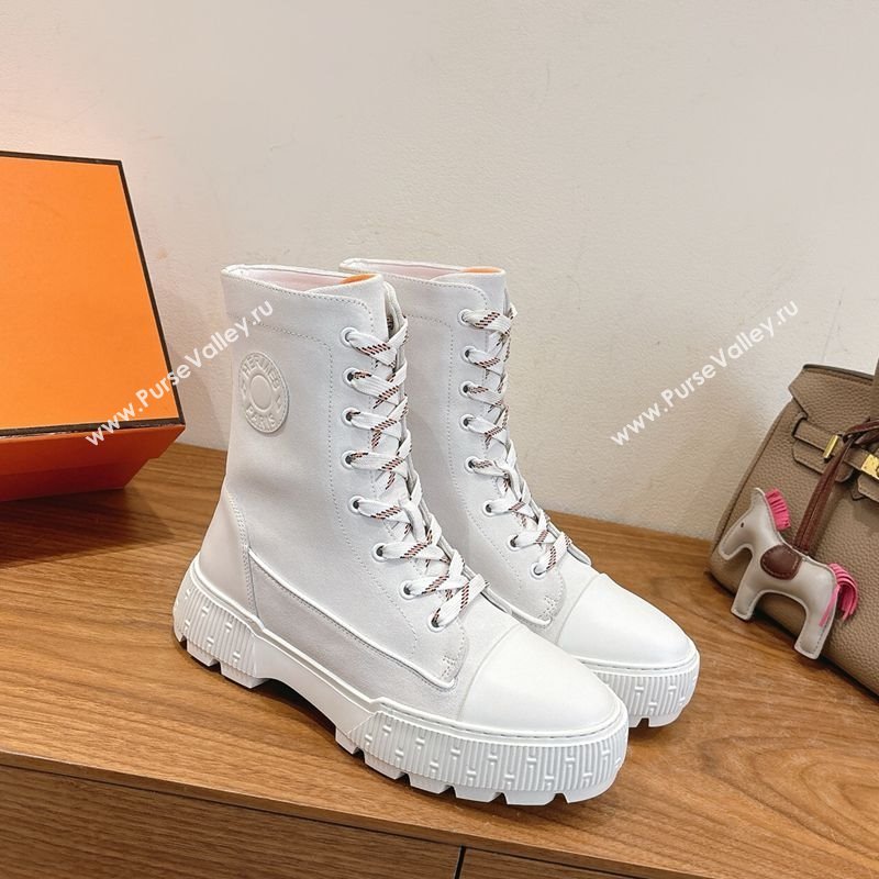 Hermes Fresh Platform Ankle Boots in Suede White/Brown 2025 H242072 (XC-251220042)