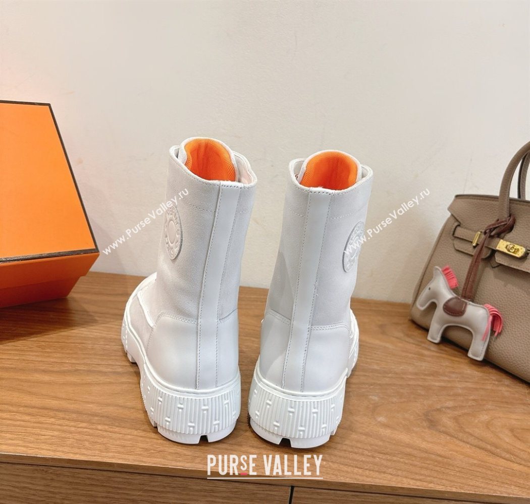 Hermes Fresh Platform Ankle Boots in Suede White/Brown 2025 H242072 (XC-251220042)
