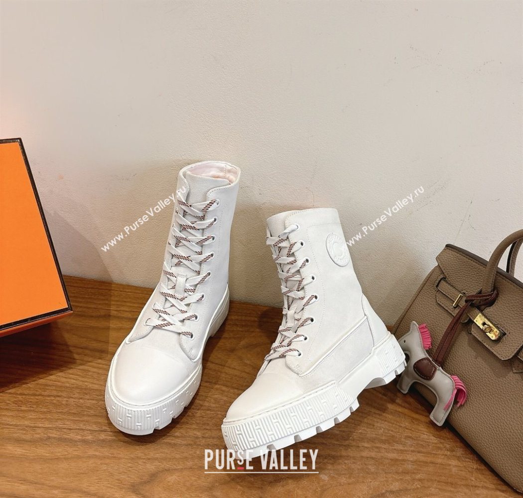 Hermes Fresh Platform Ankle Boots in Suede White/Brown 2025 H242072 (XC-251220042)