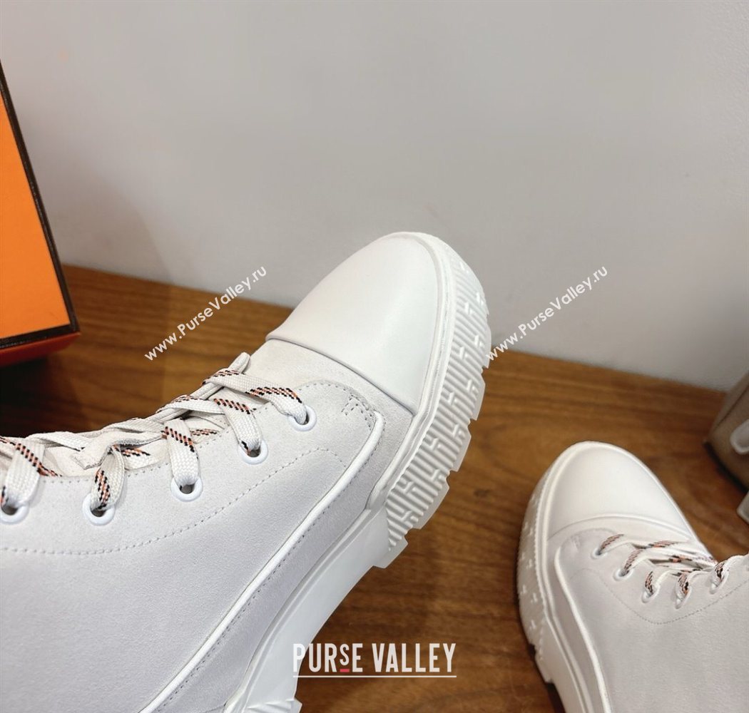 Hermes Fresh Platform Ankle Boots in Suede White/Brown 2025 H242072 (XC-251220042)