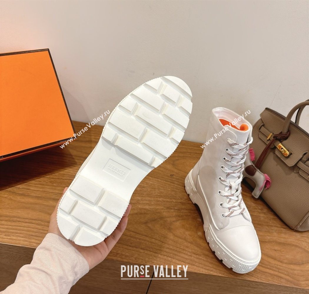 Hermes Fresh Platform Ankle Boots in Suede White/Brown 2025 H242072 (XC-251220042)