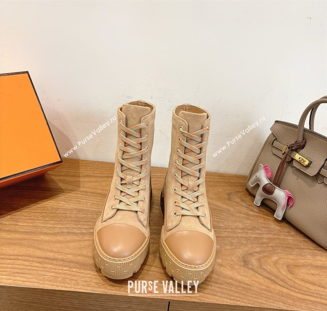 Hermes Fresh Platform Ankle Boots in Suede Beige/Brown 2025 H242072 (XC-251220043)