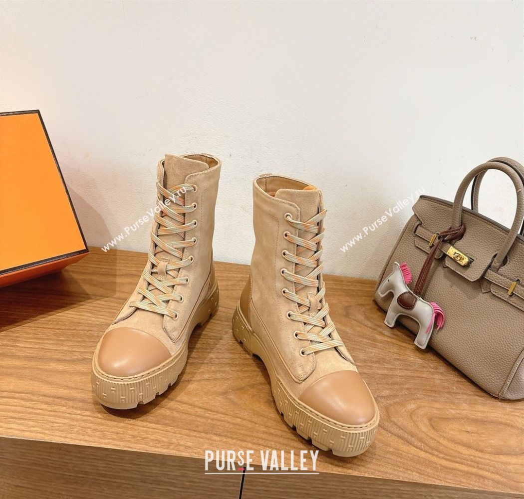 Hermes Fresh Platform Ankle Boots in Suede Beige/Brown 2025 H242072 (XC-251220043)