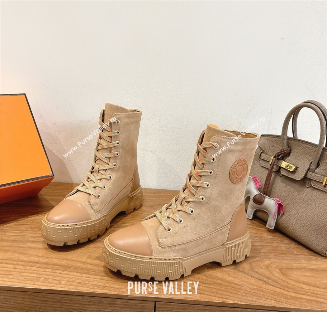 Hermes Fresh Platform Ankle Boots in Suede Beige/Brown 2025 H242072 (XC-251220043)