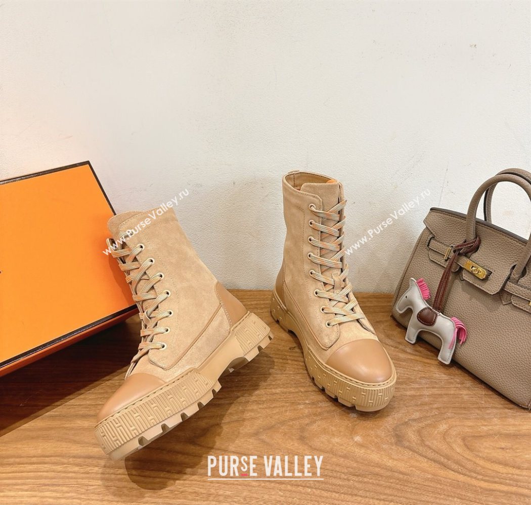 Hermes Fresh Platform Ankle Boots in Suede Beige/Brown 2025 H242072 (XC-251220043)