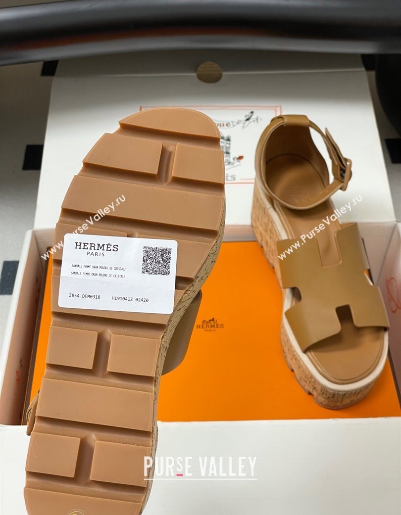 Hermes Luce Wedge Platform Sandals 7cm in Calfskin Leather Brown 2025 H252131 (MD-251220007)