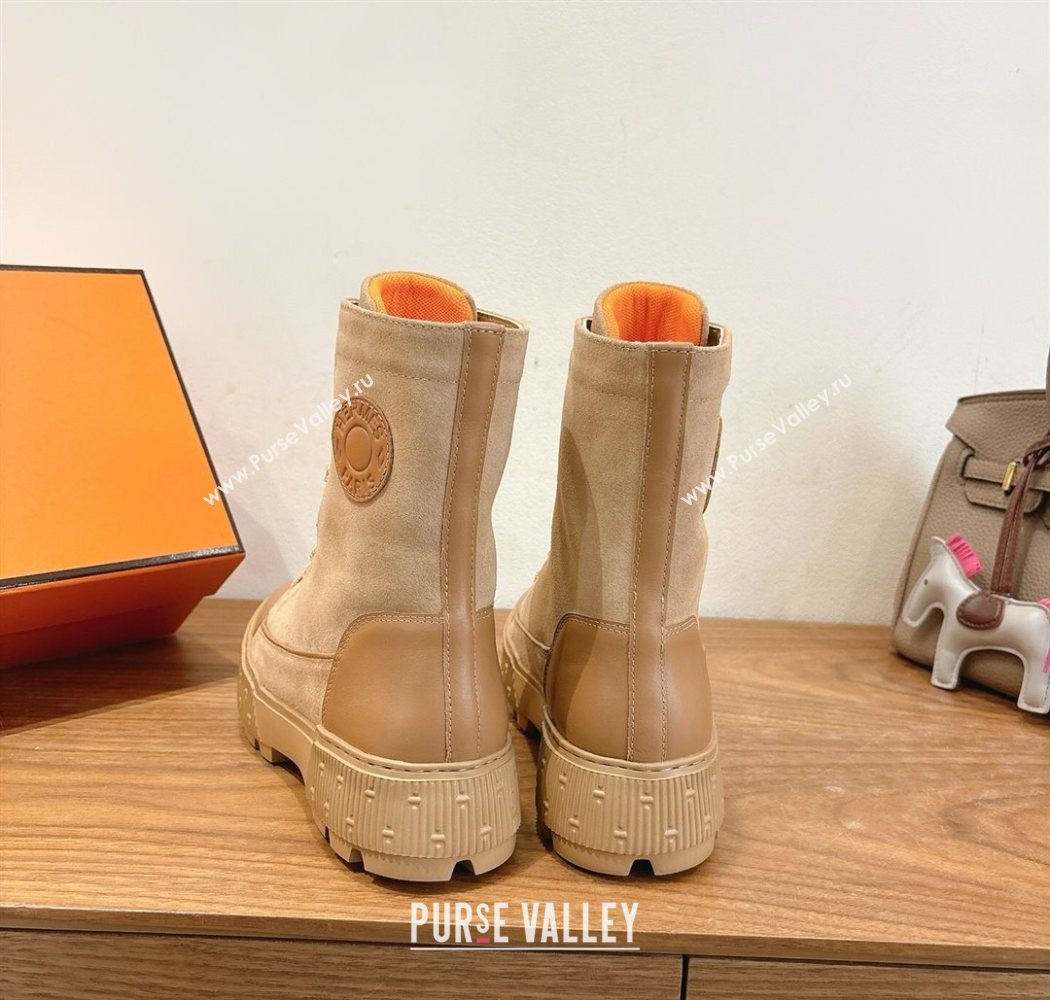 Hermes Fresh Platform Ankle Boots in Suede Beige/Brown 2025 H242072 (XC-251220043)