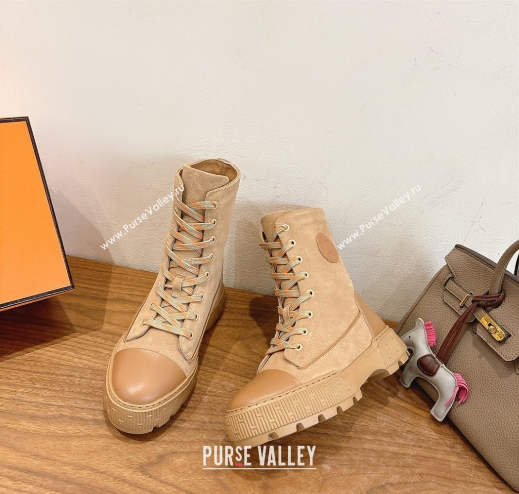 Hermes Fresh Platform Ankle Boots in Suede Beige/Brown 2025 H242072 (XC-251220043)