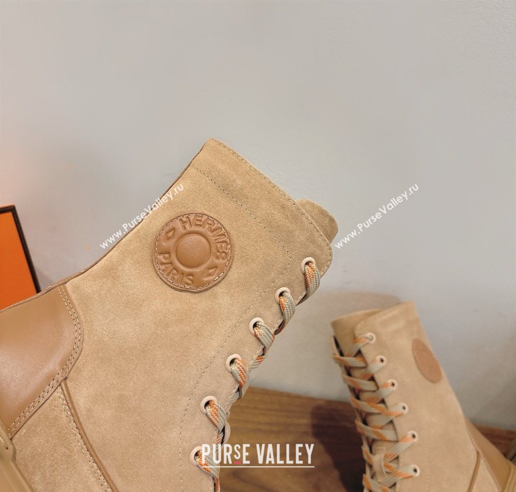Hermes Fresh Platform Ankle Boots in Suede Beige/Brown 2025 H242072 (XC-251220043)