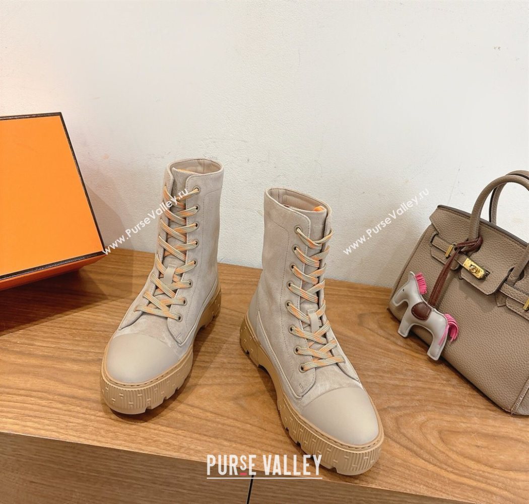 Hermes Fresh Platform Ankle Boots in Suede Grey 2025 H242072 (XC-251220044)