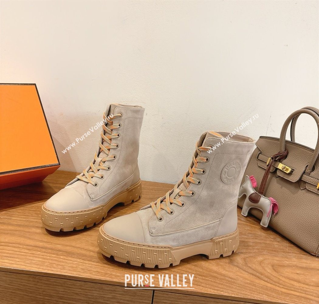 Hermes Fresh Platform Ankle Boots in Suede Grey 2025 H242072 (XC-251220044)