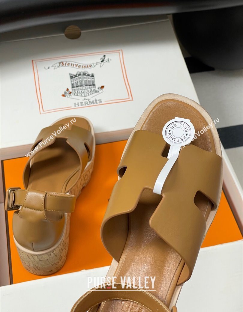 Hermes Luce Wedge Platform Sandals 7cm in Calfskin Leather Brown 2025 H252131 (MD-251220007)