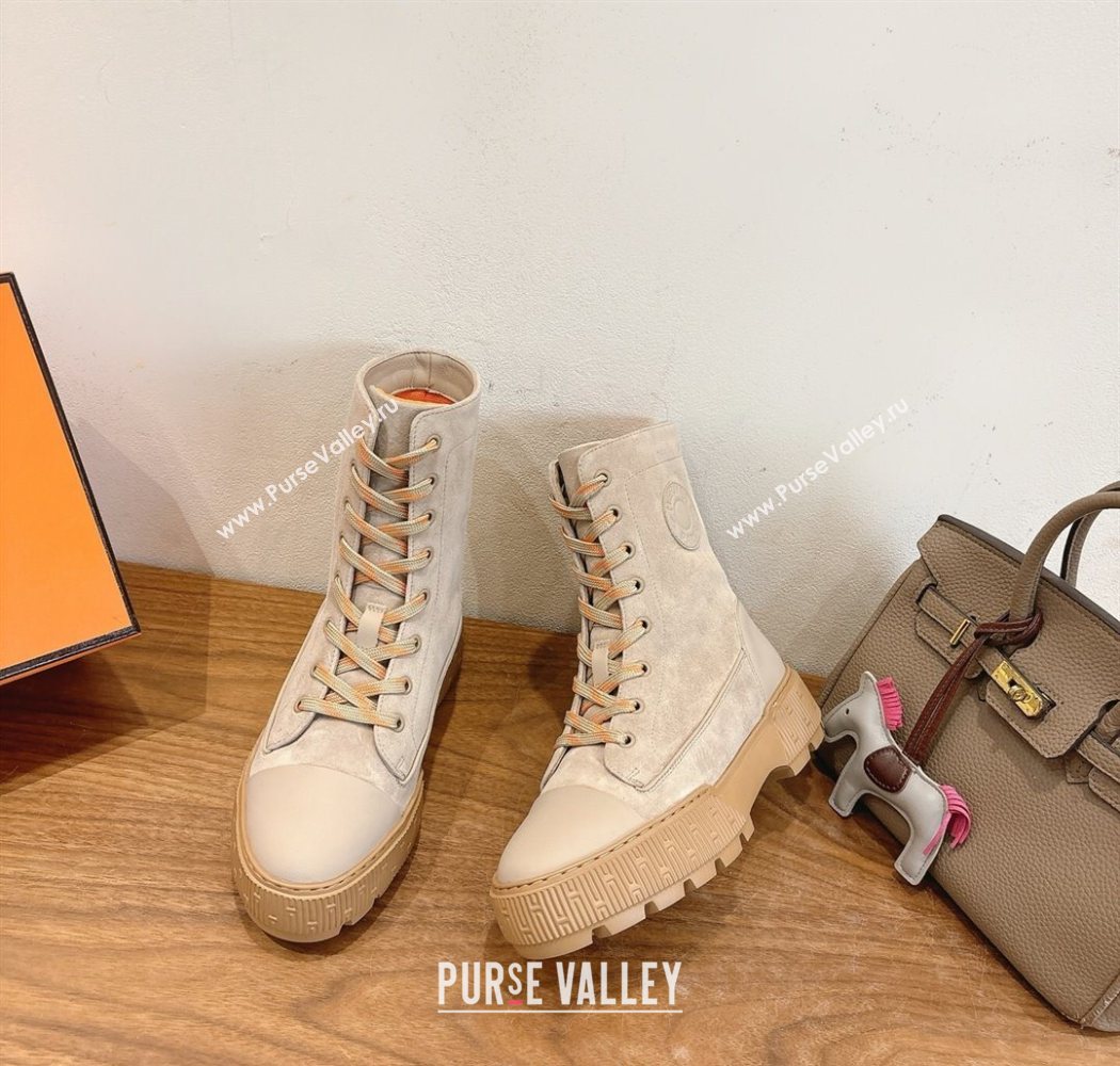 Hermes Fresh Platform Ankle Boots in Suede Grey 2025 H242072 (XC-251220044)