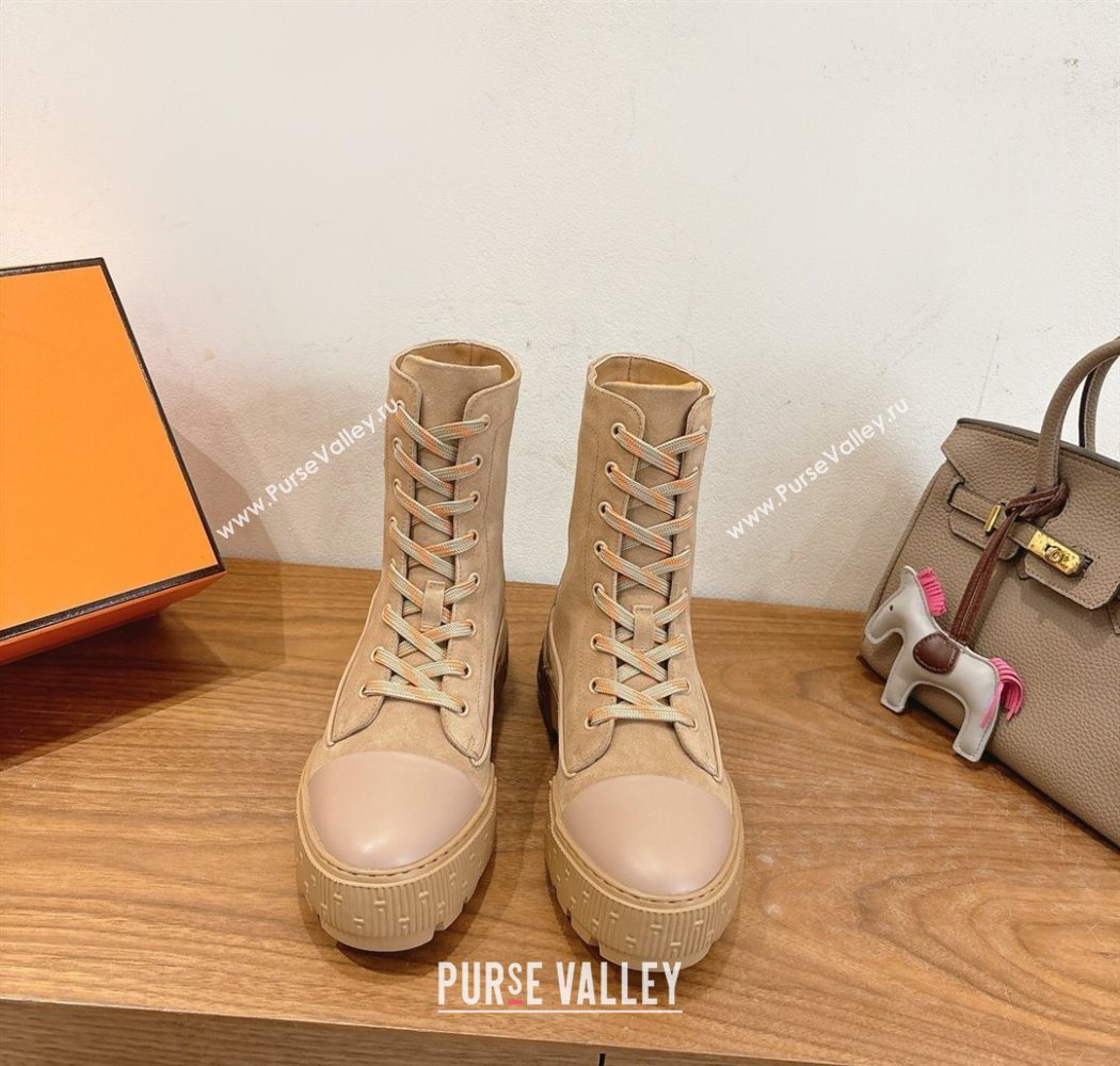 Hermes Fresh Platform Ankle Boots in Suede Beige 2025 H242072 (XC-251220045)
