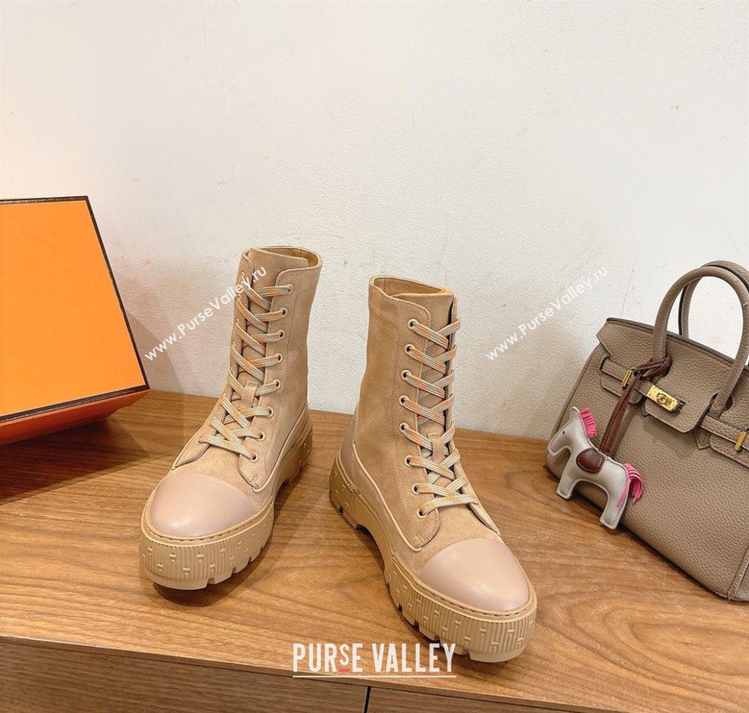 Hermes Fresh Platform Ankle Boots in Suede Beige 2025 H242072 (XC-251220045)