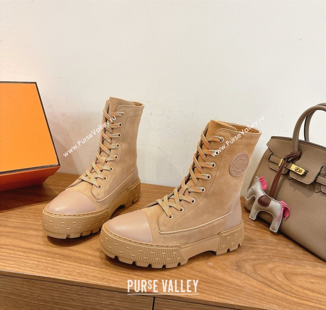 Hermes Fresh Platform Ankle Boots in Suede Beige 2025 H242072 (XC-251220045)