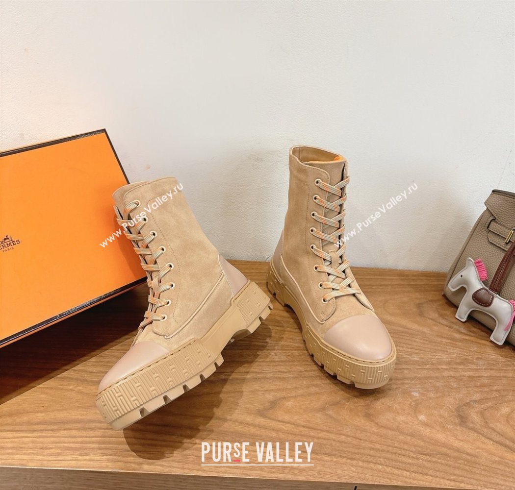 Hermes Fresh Platform Ankle Boots in Suede Beige 2025 H242072 (XC-251220045)