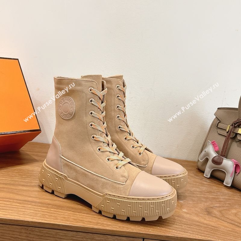 Hermes Fresh Platform Ankle Boots in Suede Beige 2025 H242072 (XC-251220045)