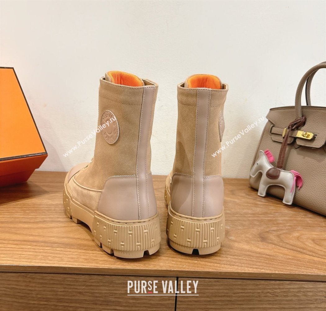 Hermes Fresh Platform Ankle Boots in Suede Beige 2025 H242072 (XC-251220045)