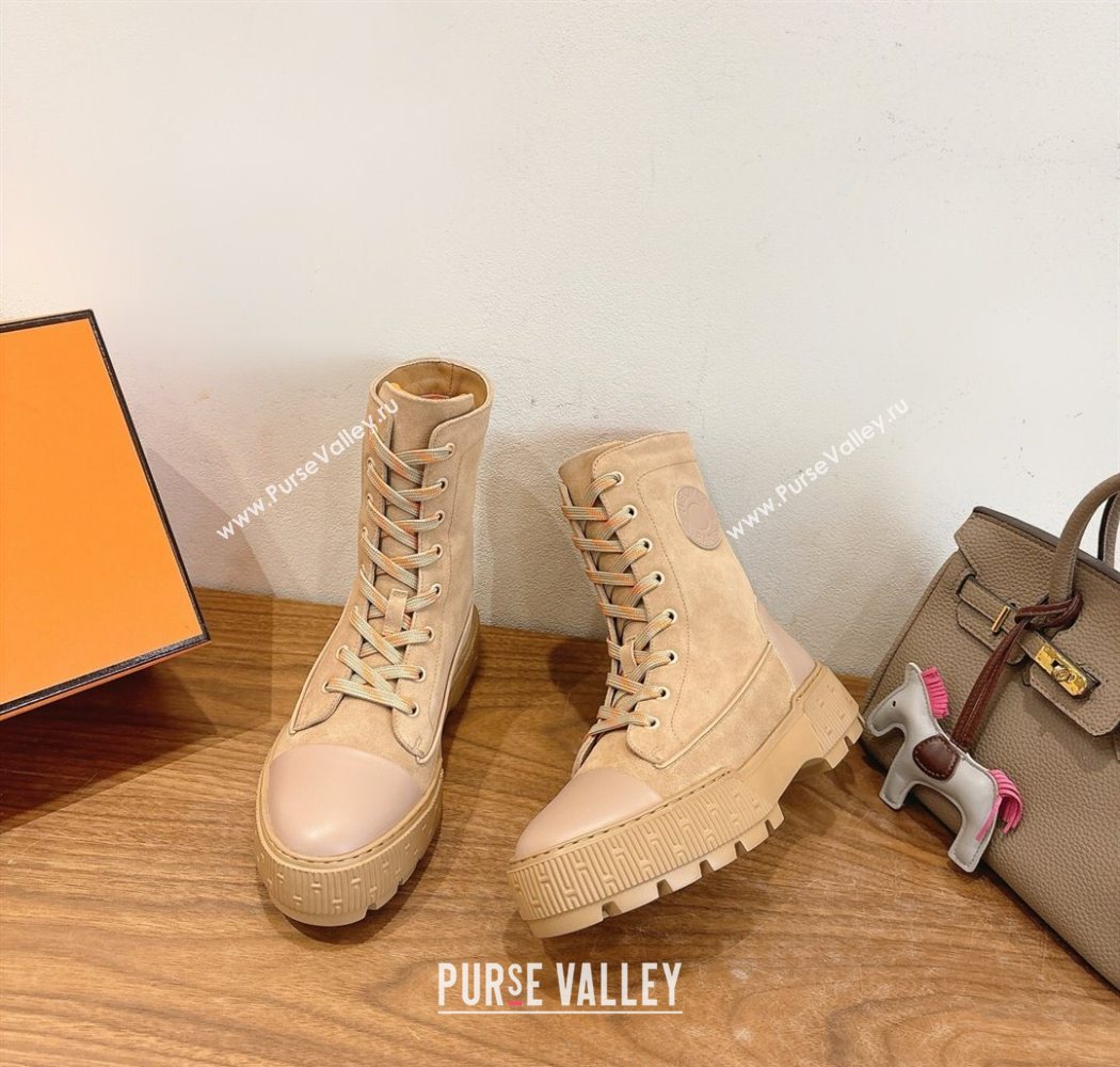 Hermes Fresh Platform Ankle Boots in Suede Beige 2025 H242072 (XC-251220045)
