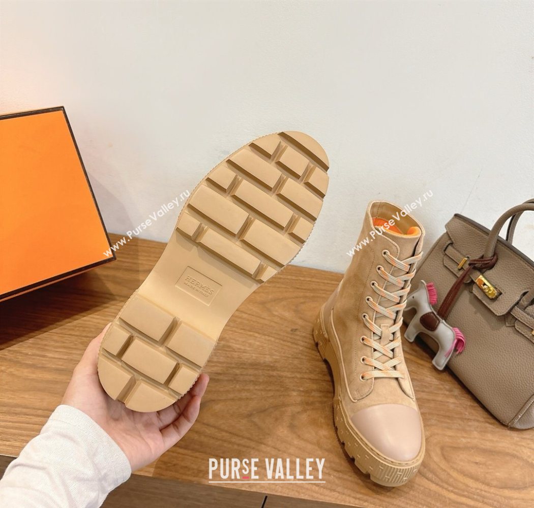 Hermes Fresh Platform Ankle Boots in Suede Beige 2025 H242072 (XC-251220045)