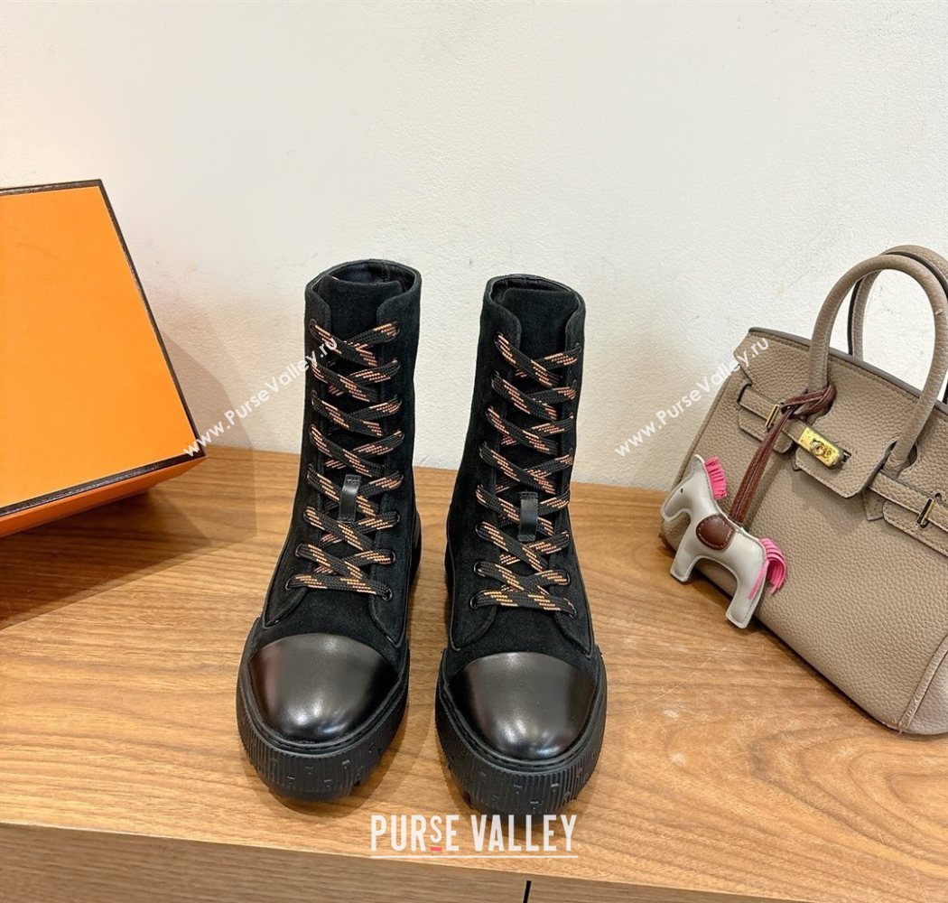 Hermes Fresh Platform Ankle Boots in Suede Black 2025 H242072 (XC-251220046)